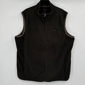 LL Bean Mens XXL Tall Full Zip Fleece Vest Brown Mock Neck Gorpcore Outdoorsy